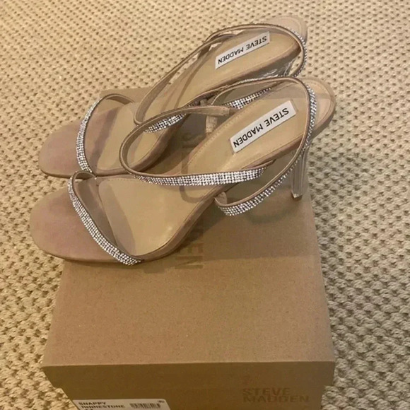 Steve Madden rhinestone strappy evening sandal w/clear 4in heel‎ —size 11 - Picture 1 of 4